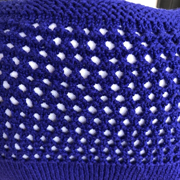 Hand knitted royal blue merino wool sweater tunic - Picture 6 of 8